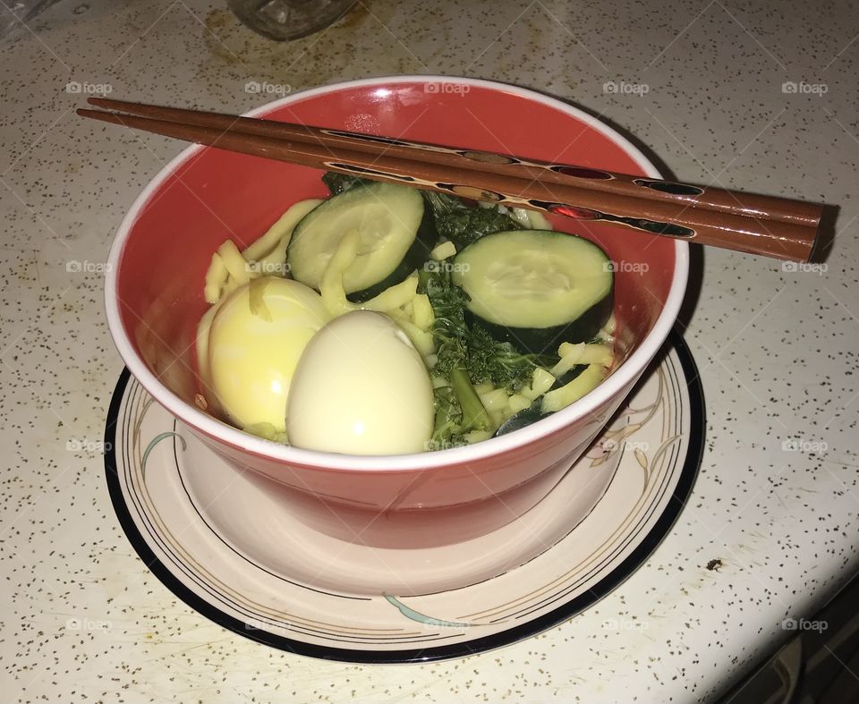 Udon dinner ready for consumption.