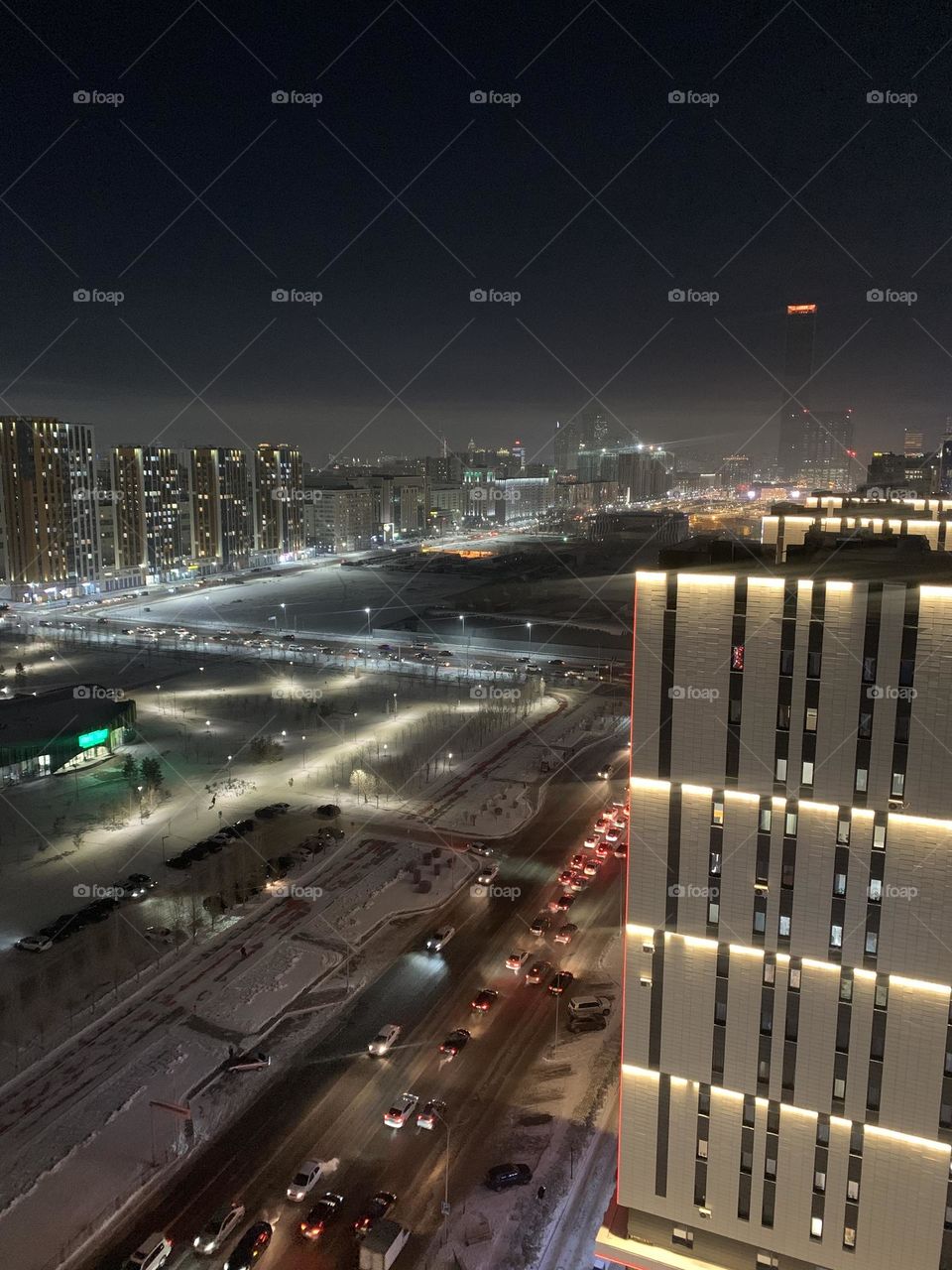 View of night city Astana Kazakhstan in winter