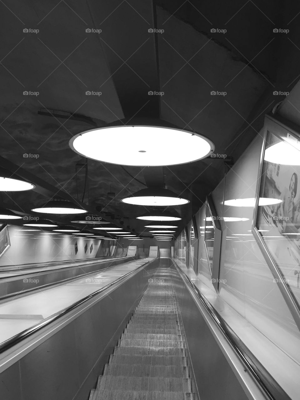 Subway System, Indoors, Inside, Light, Escalator