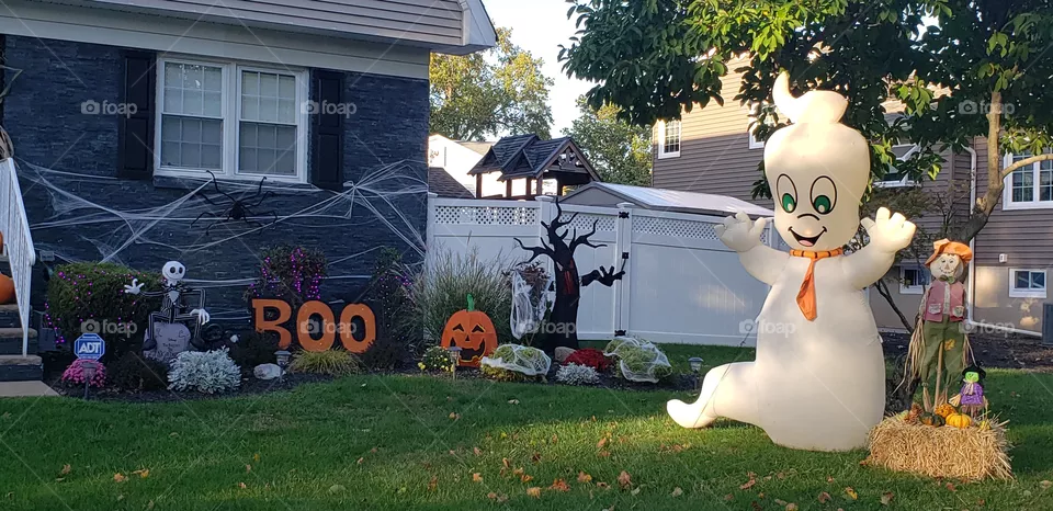 Front Lawn Decorated for Halloween