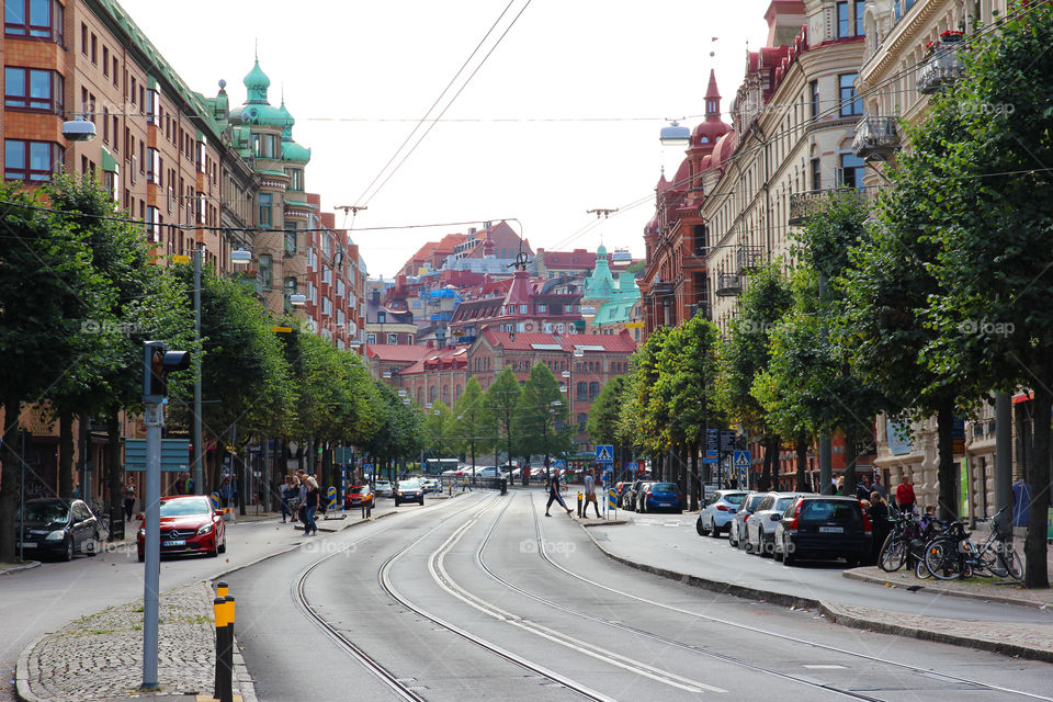 Linnégatan -Street view, city of Gothenburg, Sweden - Göteborg Sverige