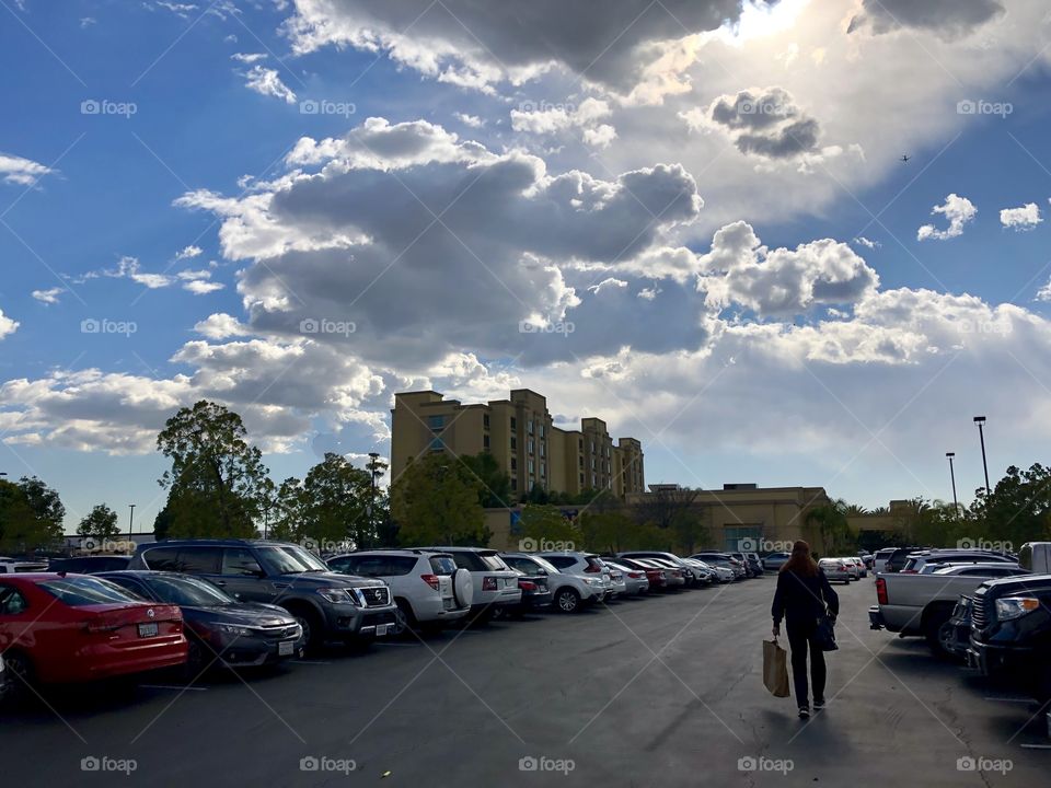 Storm clouds over Citadel Outlets parking lot.