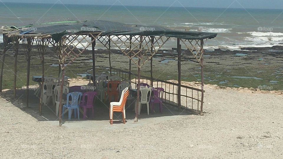 beautiful seats and chairs near the sea at essaouira in Morocco.