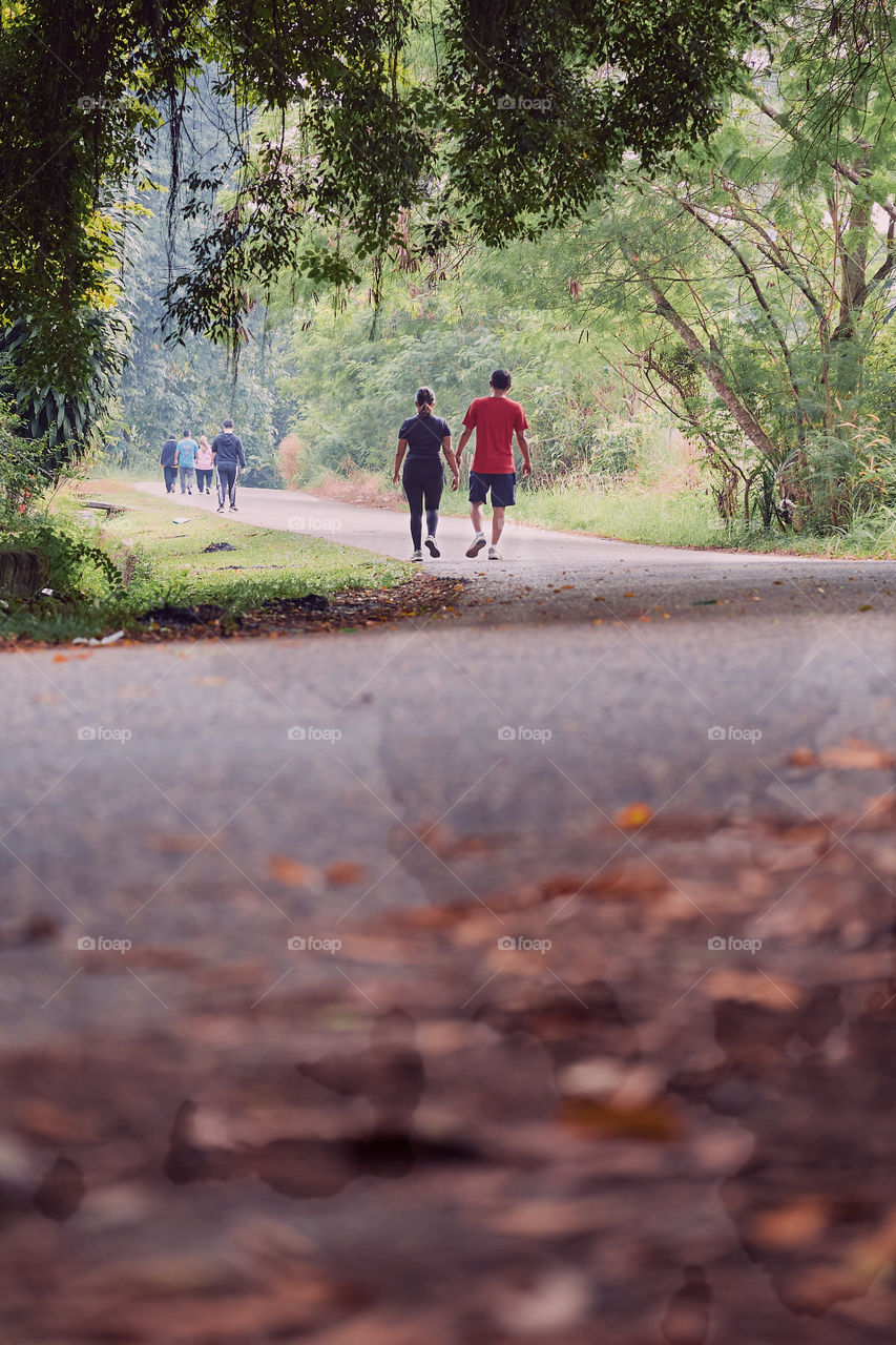 a view of couple morning walk with love