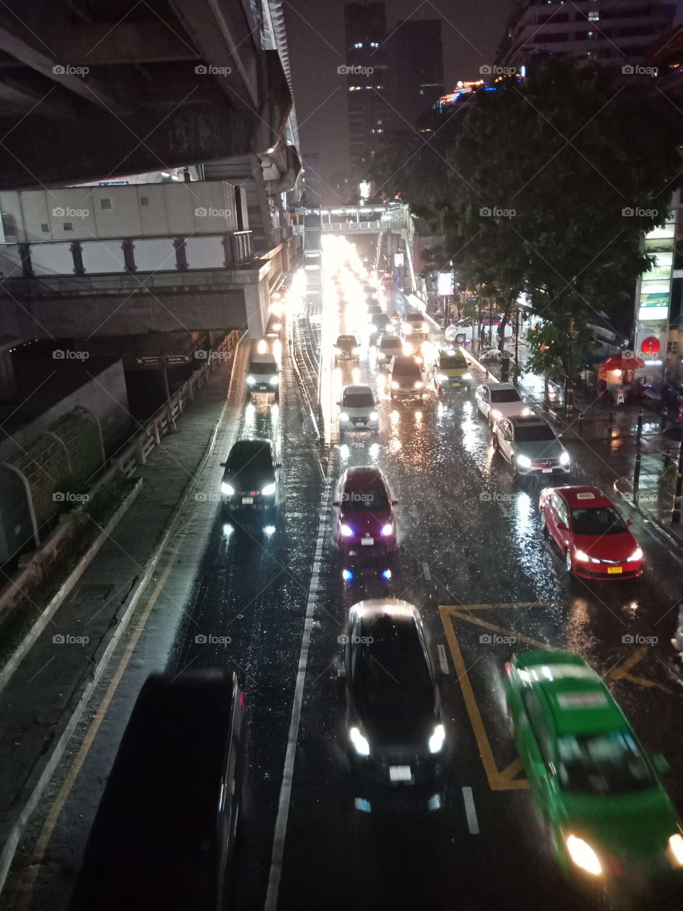 Traffic in the rain of Thailand