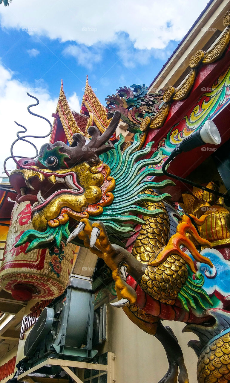 Artificial colorful dragon wat hualumpong bangkok