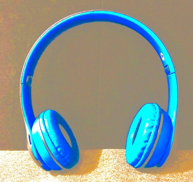 What I use to listen to music: cool blue headphones 
