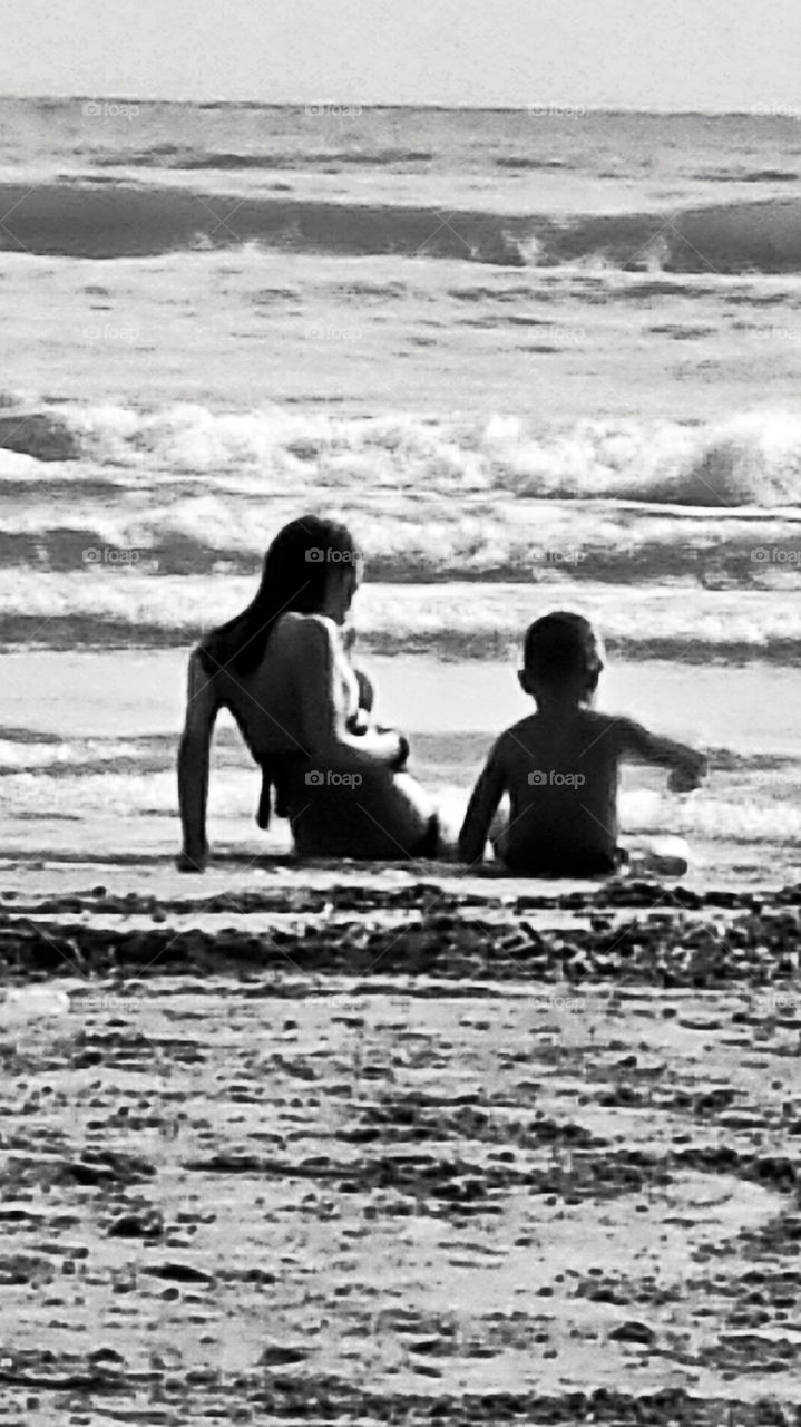 Mother and Son on Beach