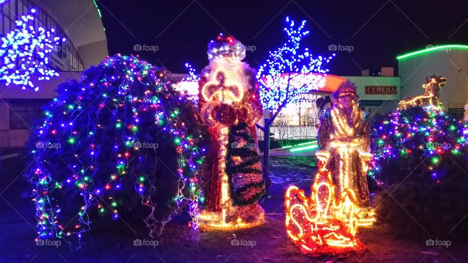 New Year and Christmas # Santa Claus # Snow Maiden # lights # holiday # fairy tale # snow # winter # herringbone # magic # lanterns # evening # night # beautiful