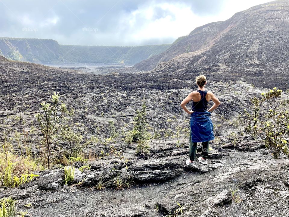 Hiking across a hardened lava lake, Hawaiil