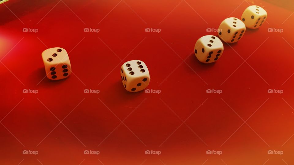 Yahtzee, threes and sixes red background, perfect imperfection