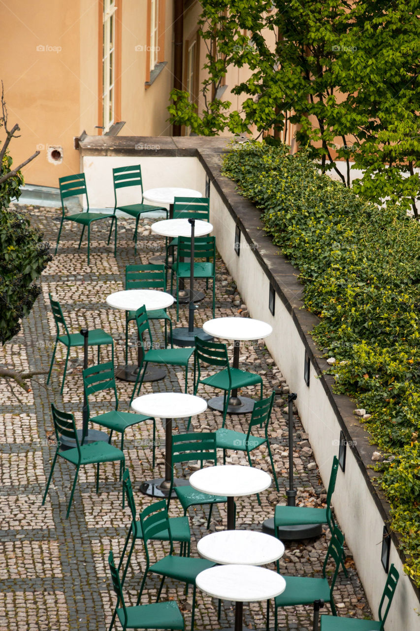 High angle view of a cafe