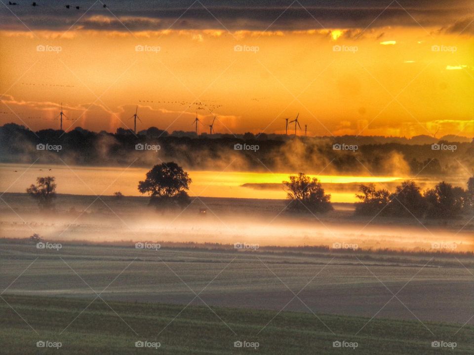 Sonnenaufgang und Nebel