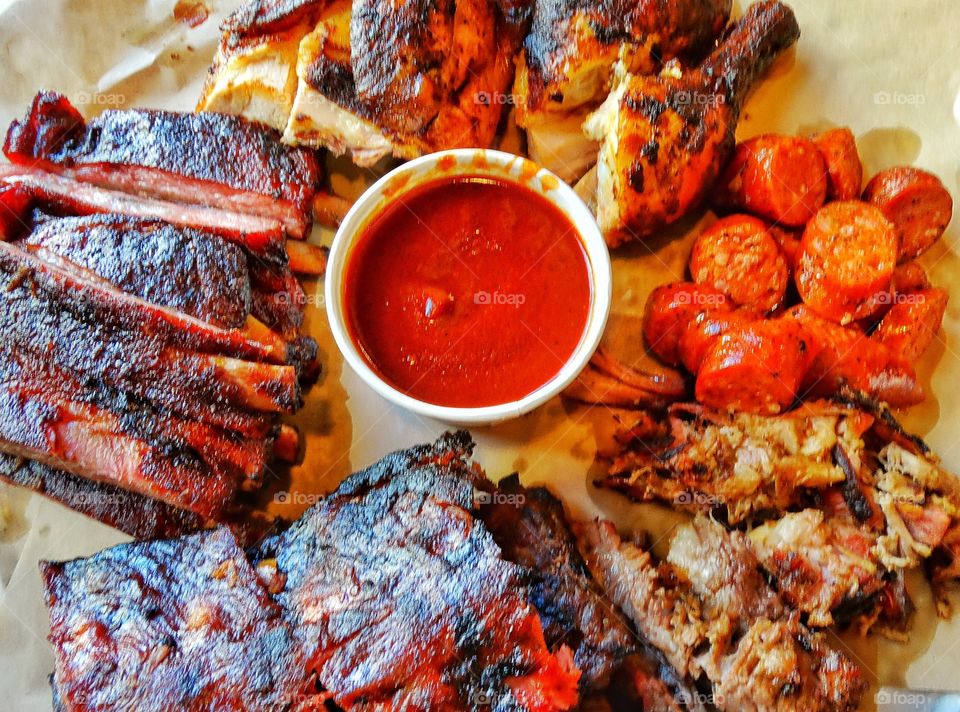 Texas Barbecue. Variety Of Grilled Meat
