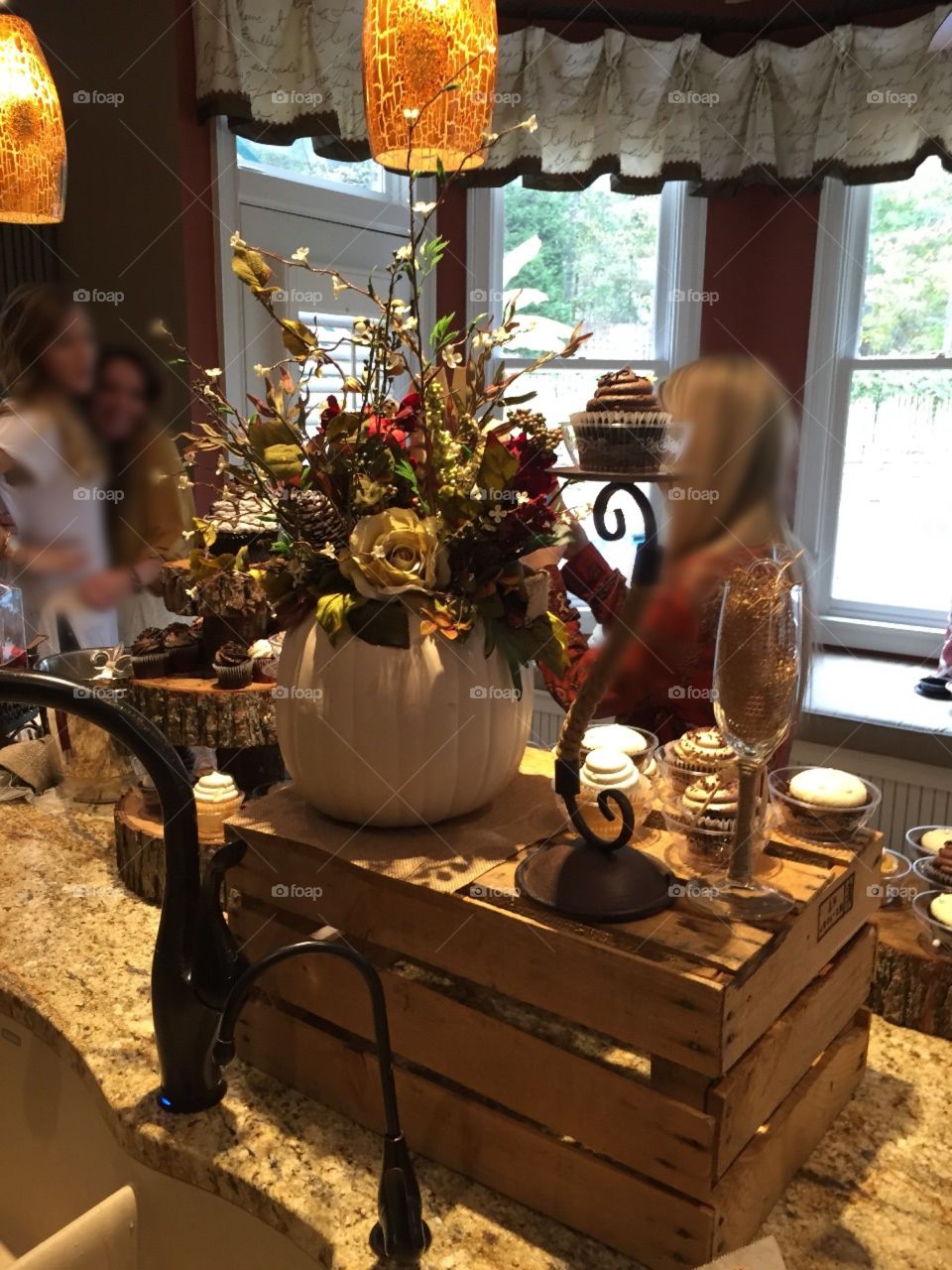 Elegant fall decorations for an engagement party in a lovely room. 