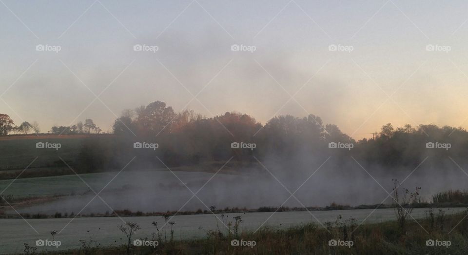 fog lifting off pond