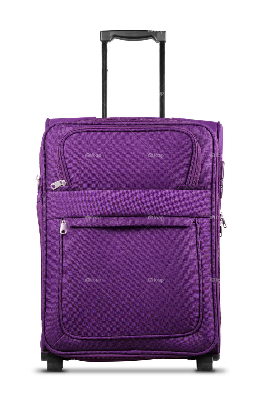 Purple suitcase isolated on white background