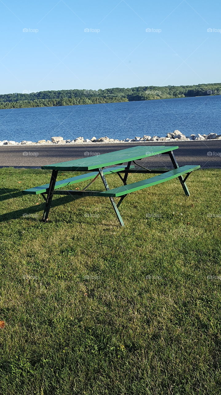 picnic table by the mississippi river