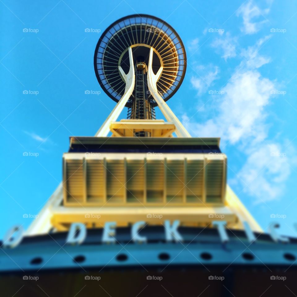 Seattle space needle cloud summer day USA under the needle 