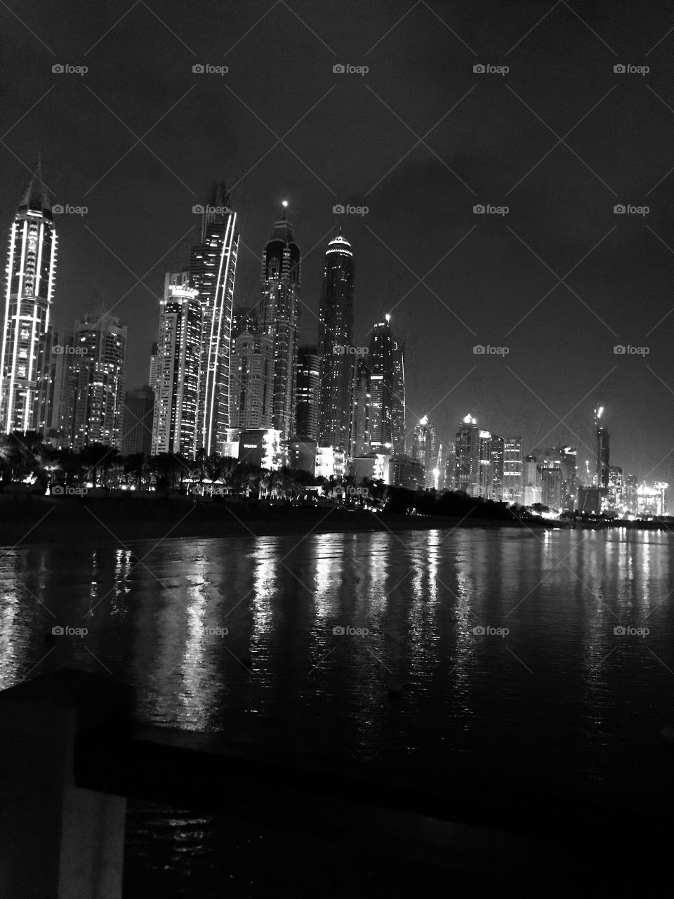 A photo of Dubai skyscrapers from the palm 