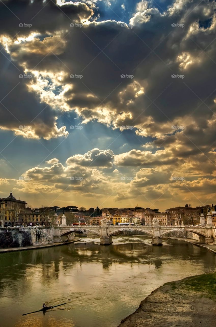 Old ancient bridge over tiber river