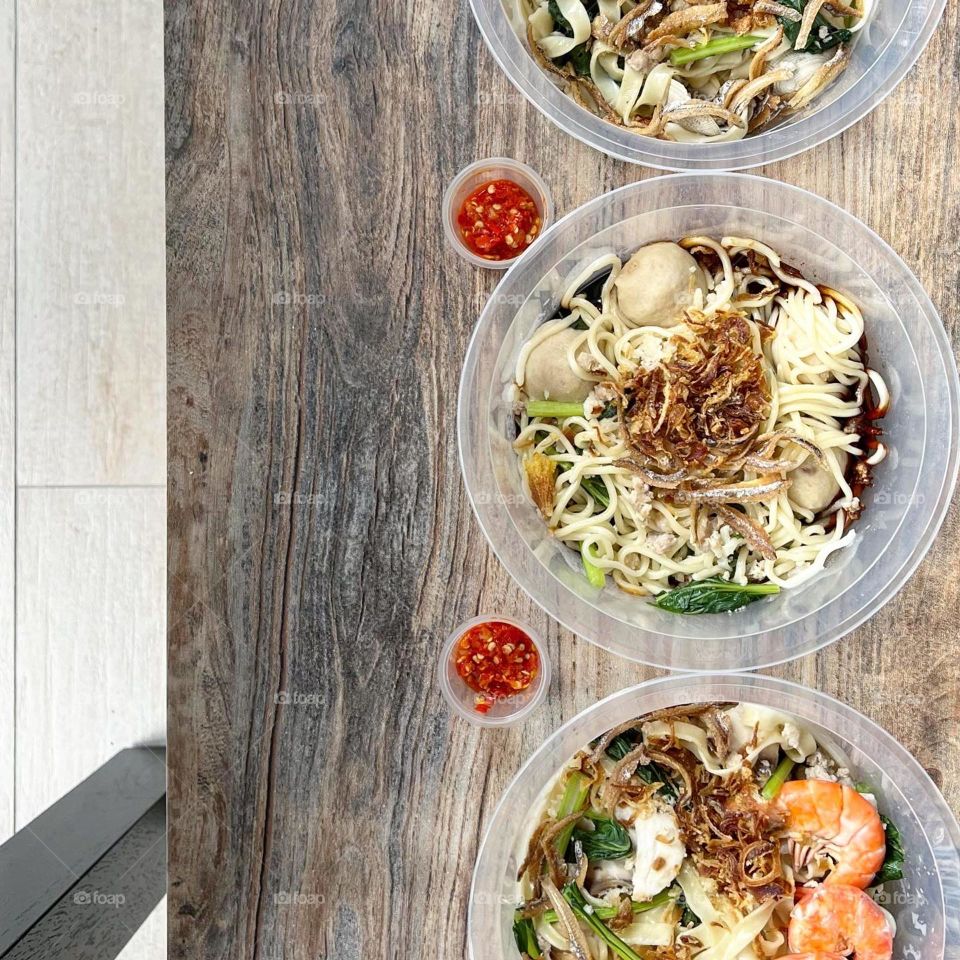 Seafood lala fish, fortune ball ban mian local hawker food 