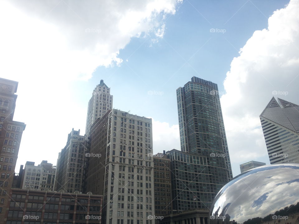 Chicago bean. Chicago skyline form the park