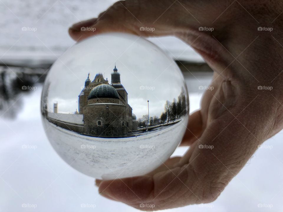 Vadstena castle in a crystal ball