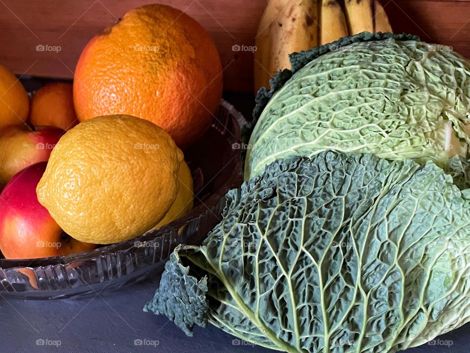 Close up of fruits and vegetable on table 