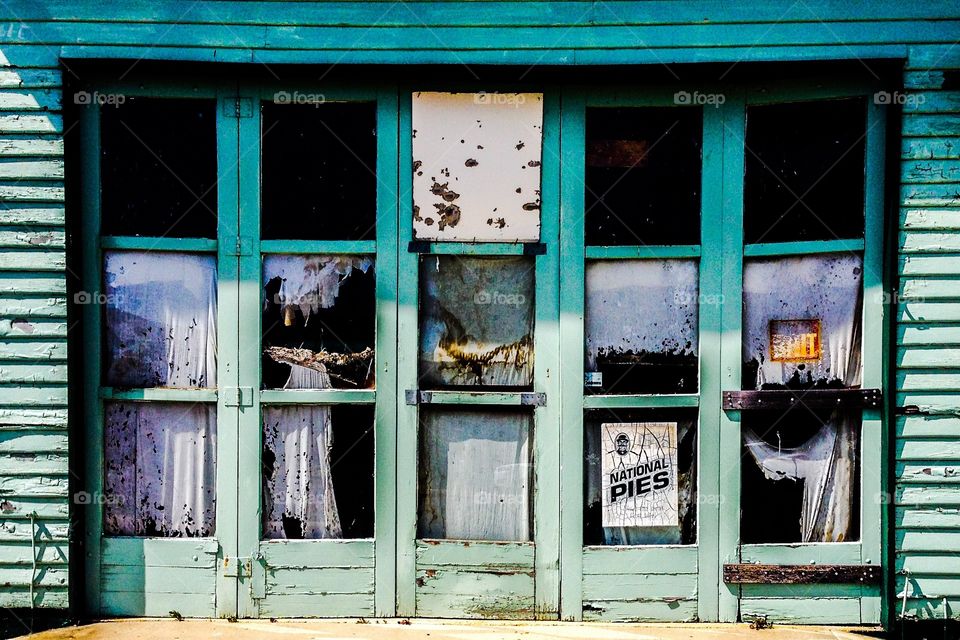Windows. Abandoned cafe, avoca, tasmania