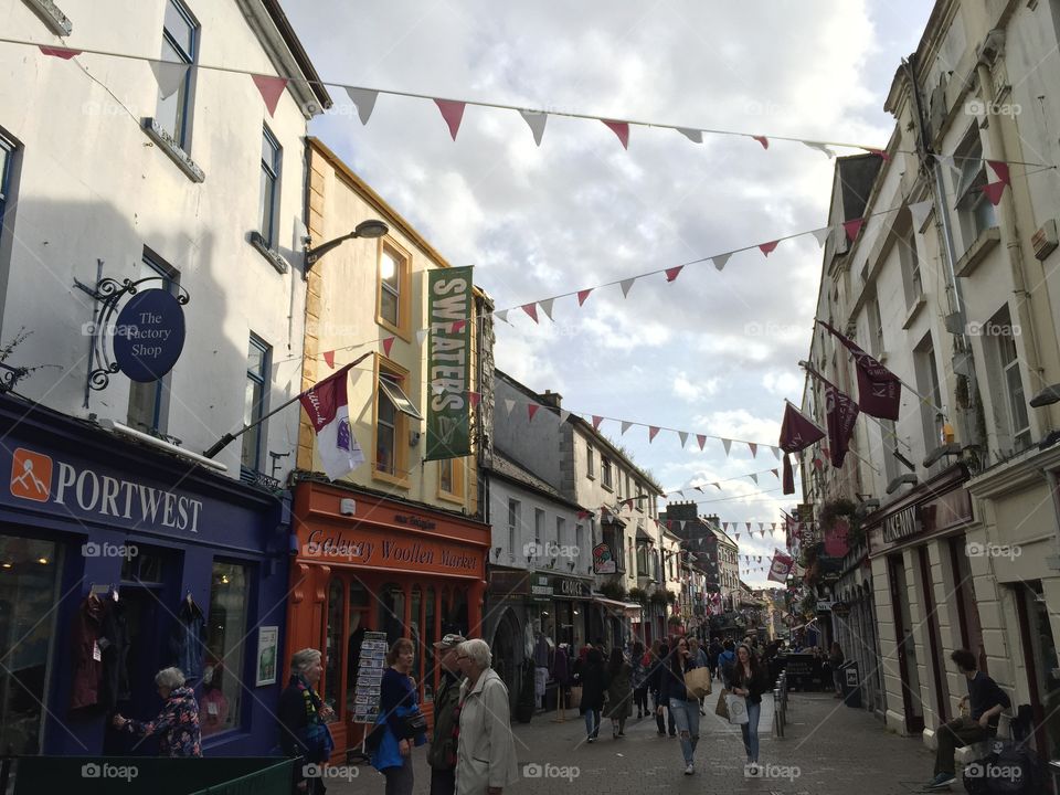Bustling cobblestone streets of Galway