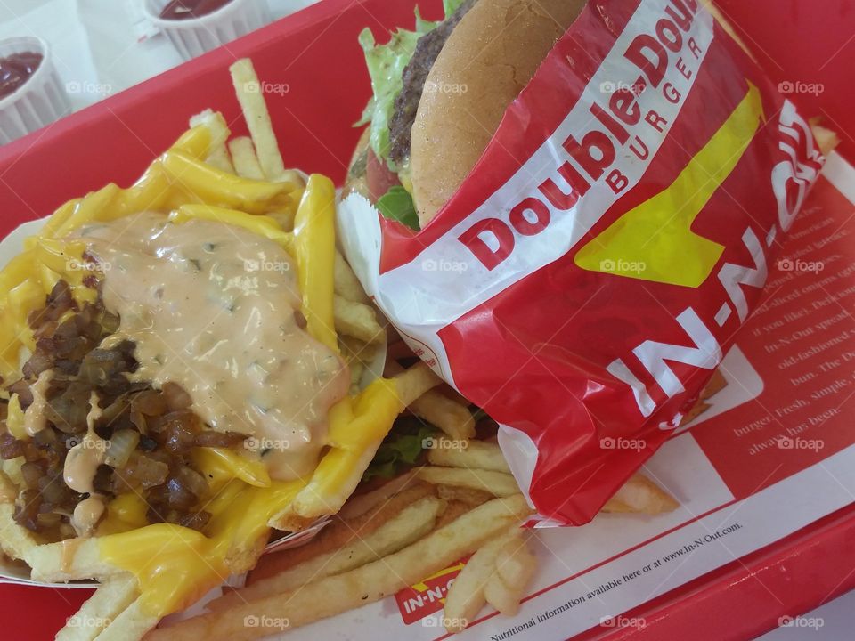 double double. in n out burger and animal style fries