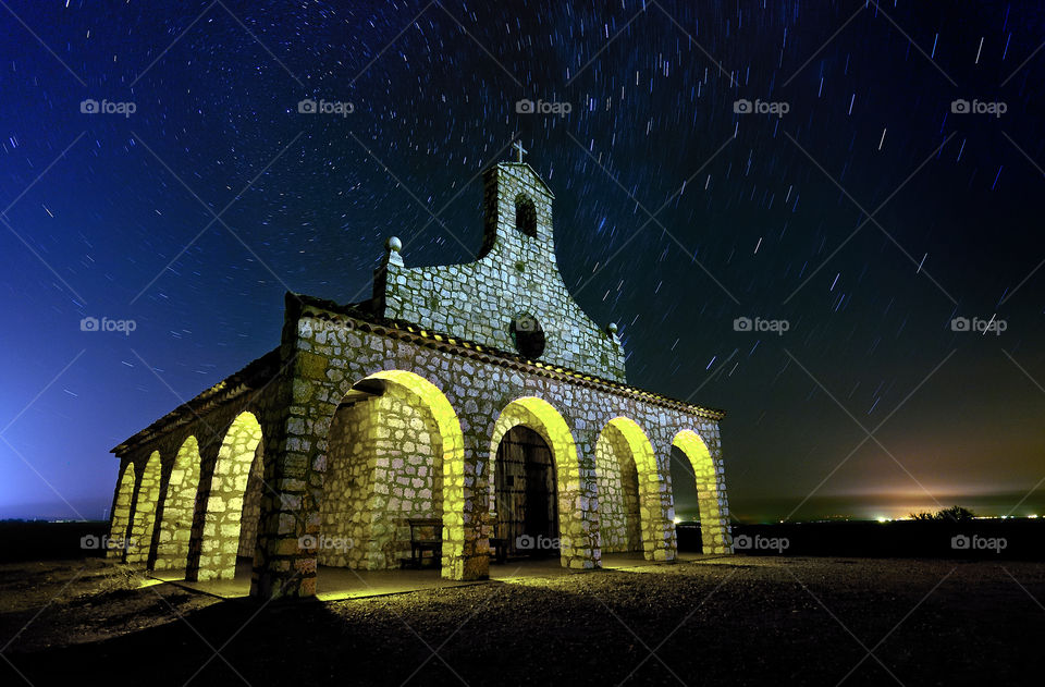 Illuminated cathedral at night
