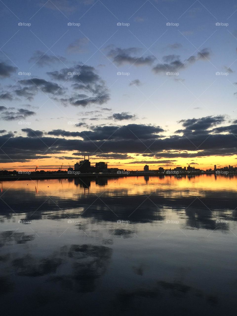 Canary Wharf, the Sunset, River Thames, Perfect Weather and Timing, London Riverside View at Sundown, Breathtaking Reflection of the Sky on the Water, Perfect Clouds make for a dreamy landscape.  