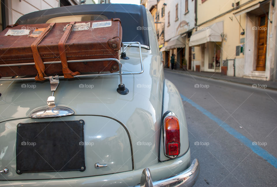 Classic old car with bag 