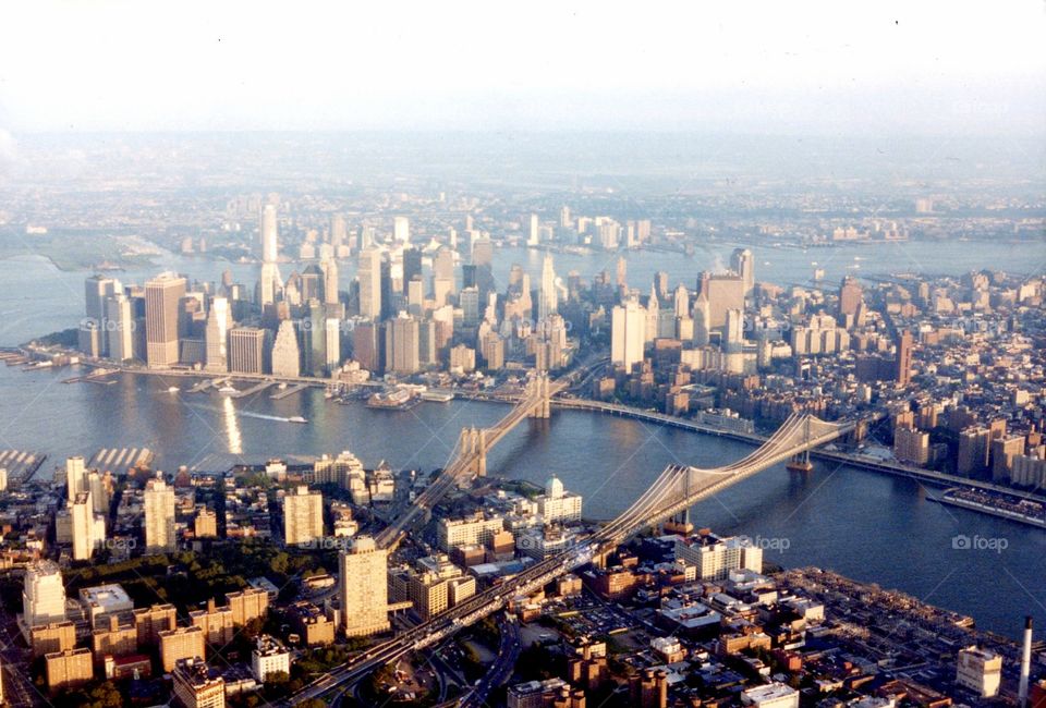 Aerial picture of downtown New York City from 1990s