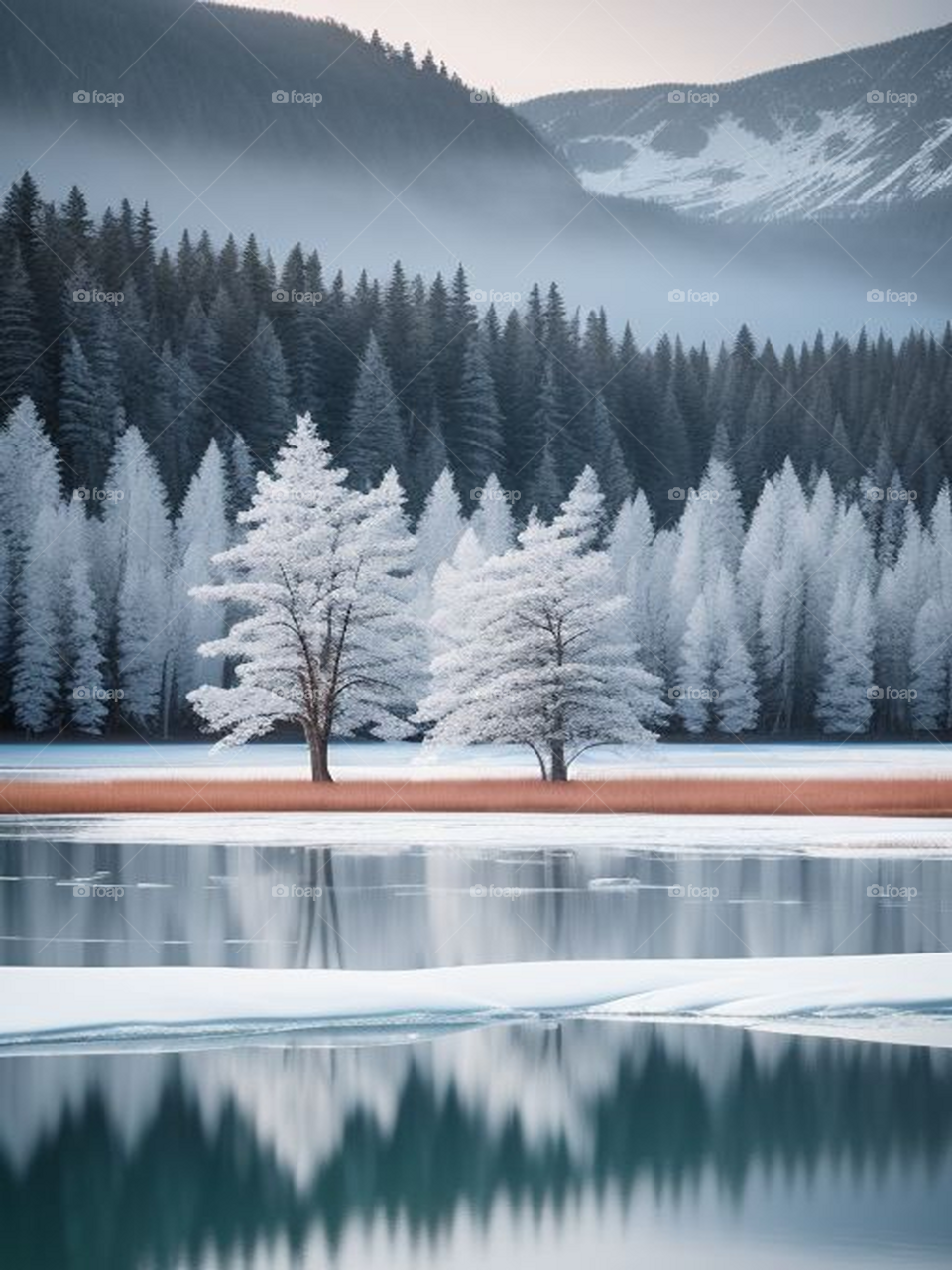 Landscape of a frozen lake