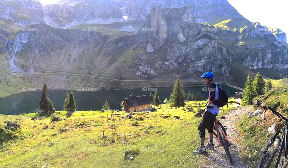 biking up to the mountain 