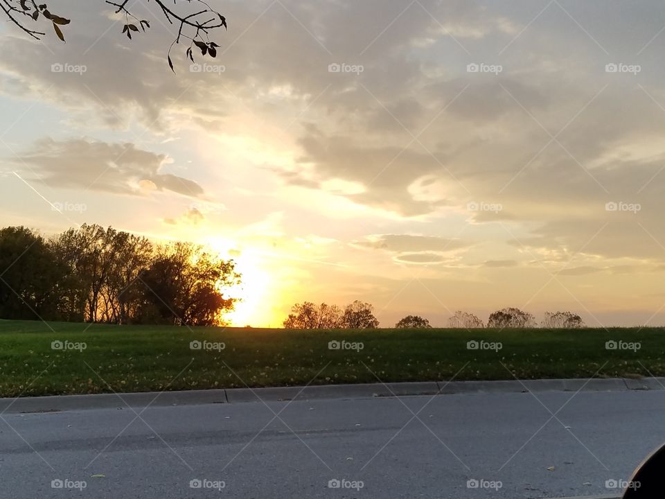 Sunset with fall trees