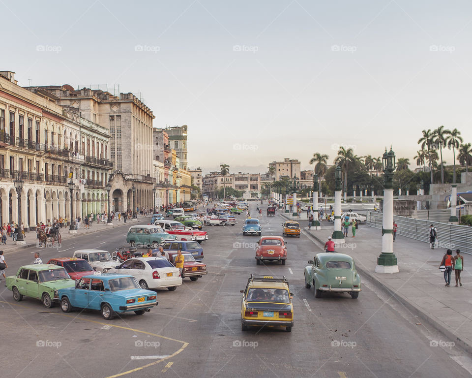 Top view of the central street of Havana, Cuba.