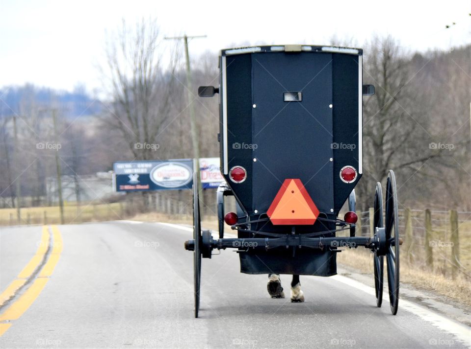 Black Amish horse drawn buggy