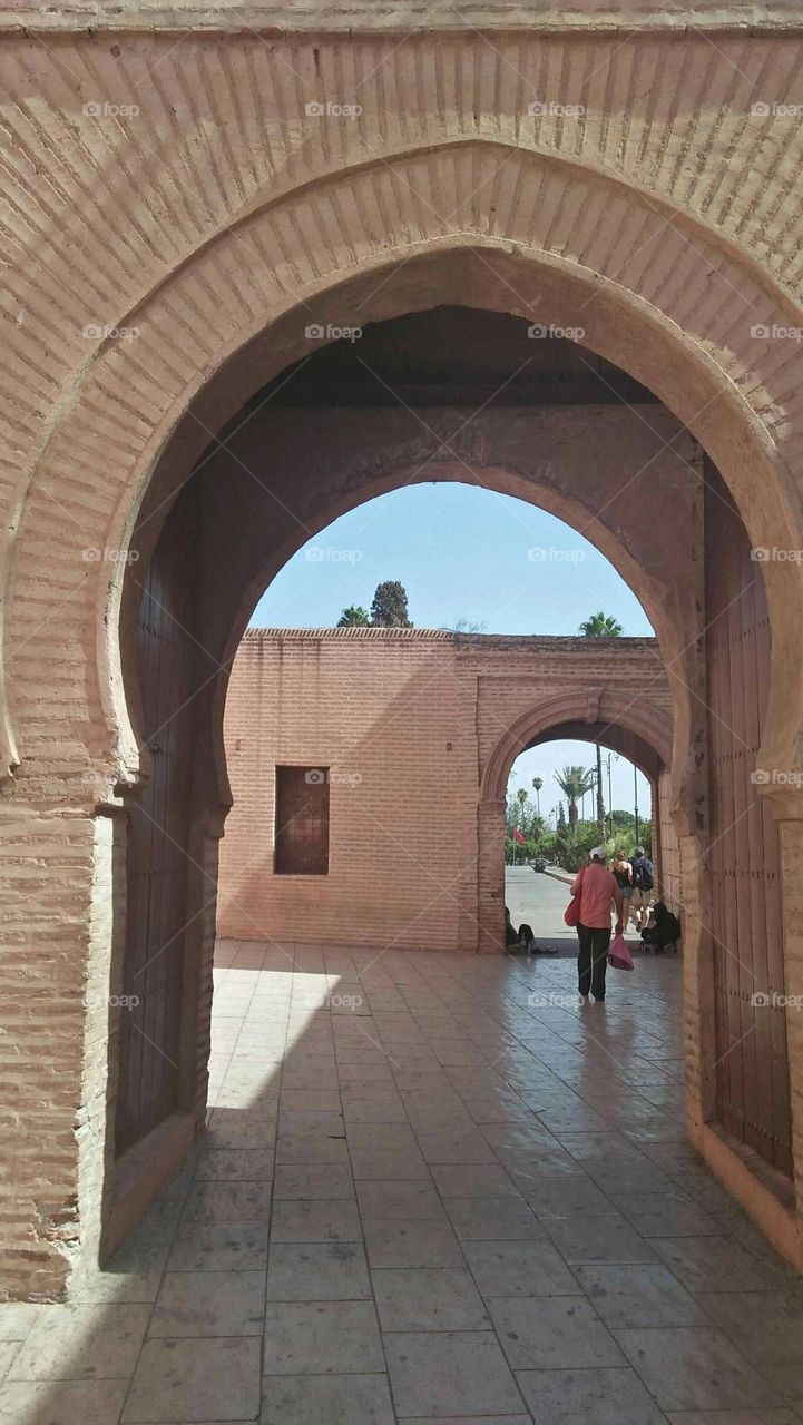 Entrance of an ancient monument:  KOTOUBIA mosque at marrakech city in Morocco.