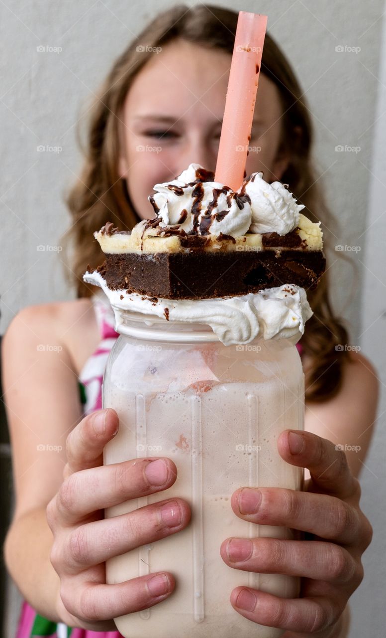 Most decadent dessert - chocolate milkshake with brownie delight on top