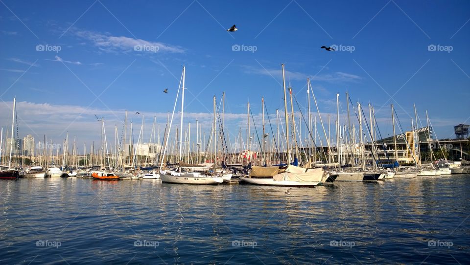Port Vell in Barcelona, Spain. Port Vell is the old harbor of Barcelona with an area of sports boats, docks and shopping area