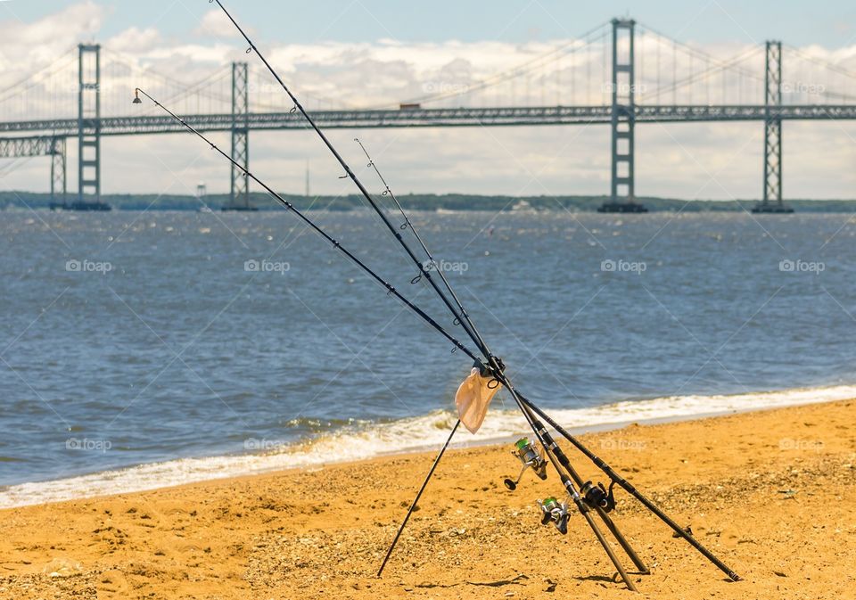 Fishing rods on the beach