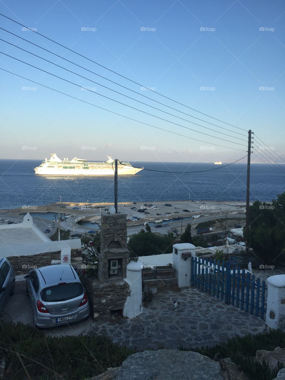 Cruise ship entering the mykonos harbor