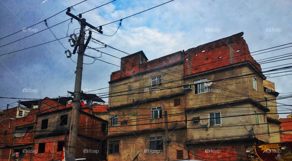 View of buildings and electricity pylon