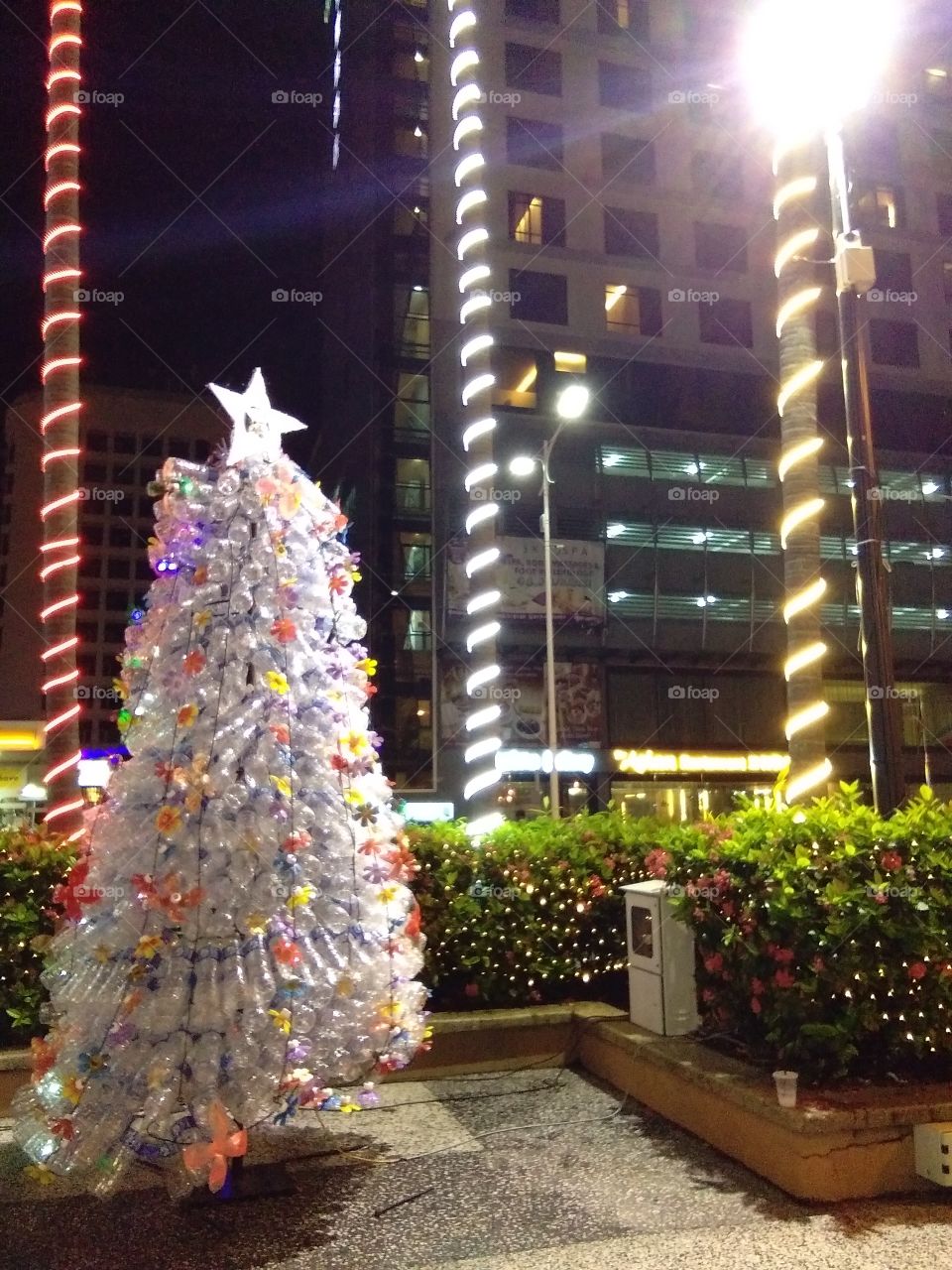 creative christmas tree made of waste drinking water bottle