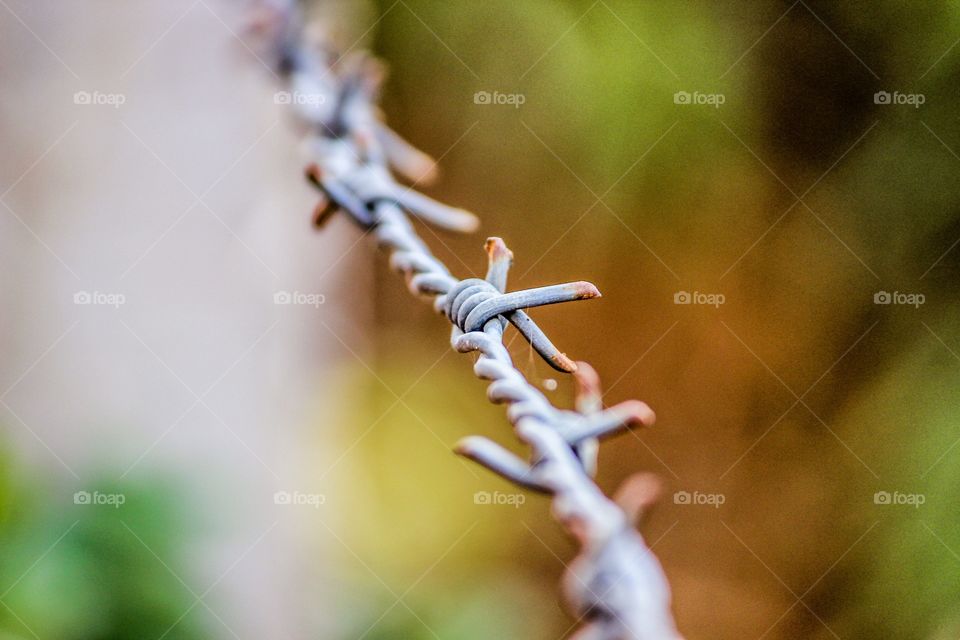 Close-up of rustic barbed wire