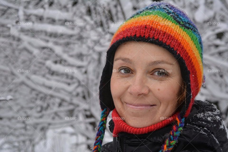 happy woman outdoor winter time beautiful portrait, emotions happiness